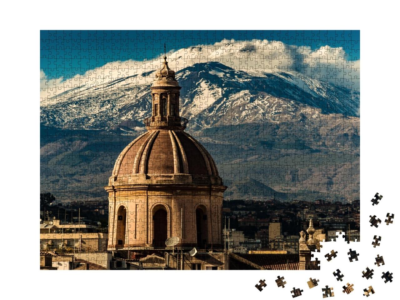 Puzzle de 1000 pièces « Dôme de la cathédrale de Catane devant l'Etna, Sicile, Italie »
