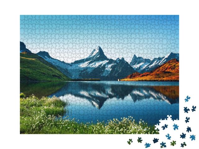Puzzle de 1000 pièces « Coucher de soleil sur la chaîne de montagnes bernoises dans les Alpes suisses »