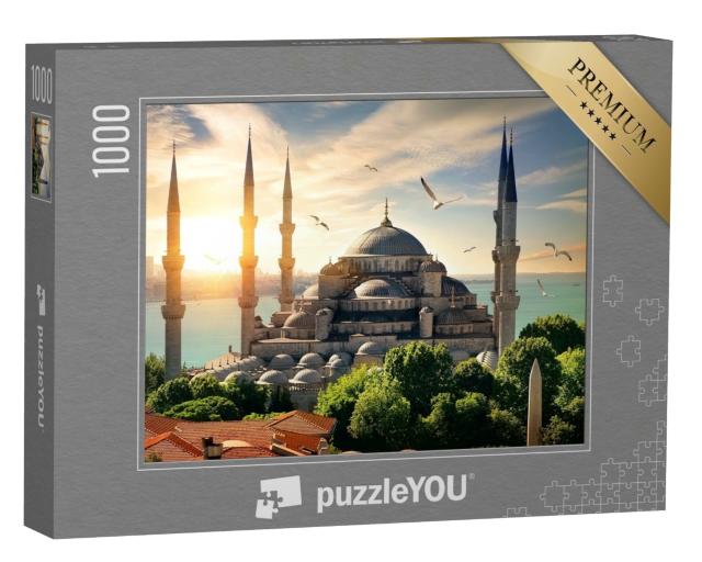 Puzzle de 1000 pièces « Des mouettes au-dessus de la Mosquée bleue et du Bosphore à Istanbul »
