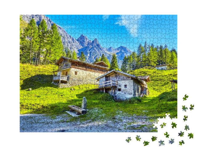Puzzle de 1000 pièces « Ancienne ferme de montagne dans la vallée de Stubai, Tyrol, Autriche »