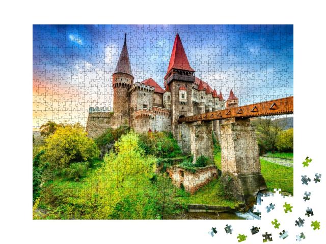 Puzzle de 1000 pièces « Beau panorama du château de Hunyad, Transylvanie, Roumanie »