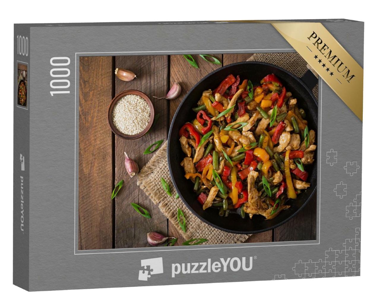 Puzzle de 1000 pièces « Poulet rôti, poivrons et haricots verts »