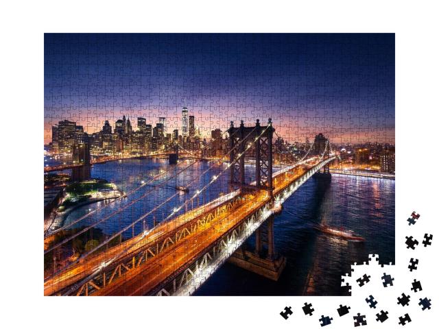 Puzzle de 1000 pièces « Coucher de soleil sur Manhattan et le pont de Brooklyn, New York »