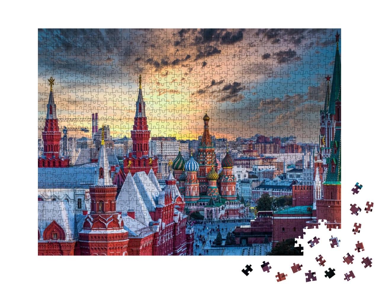 Puzzle de 1000 pièces « Cathédrale Saint-Basile et architecture de la Place Rouge, Moscou, Russie »
