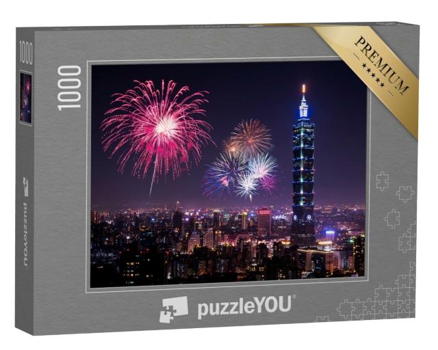 Puzzle de 1000 pièces « Skyline de Taipei avec feux d'artifice »