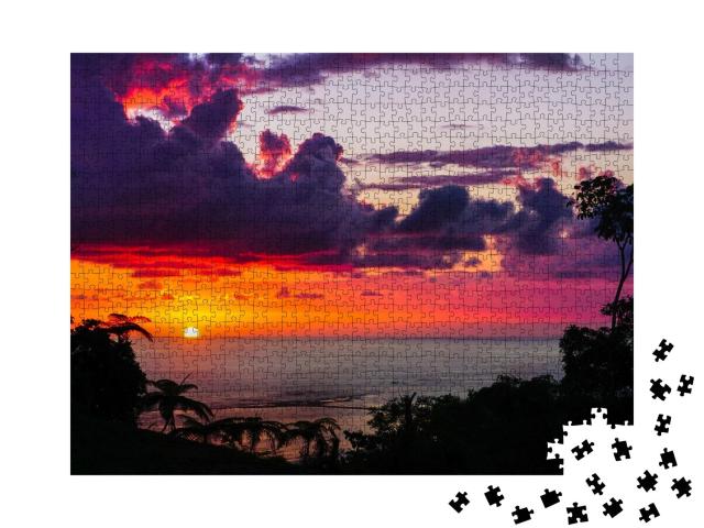 Puzzle de 1000 pièces « Spectaculaire coucher de soleil sur la jungle »