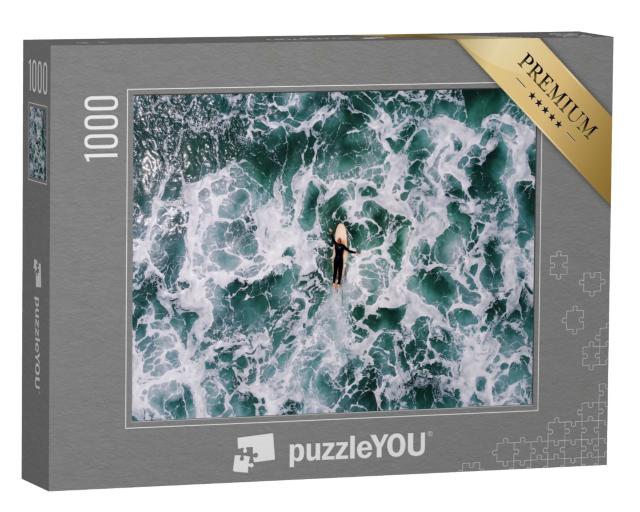 Puzzle de 1000 pièces « Surfeur dans la mer agitée de Saunton Sands, Devon »