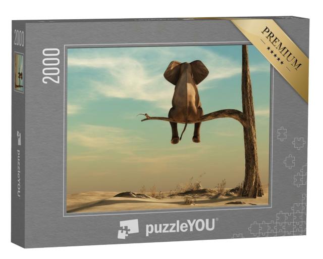 Puzzle de 2000 pièces « Eléphant debout sur une branche fine, illustration »