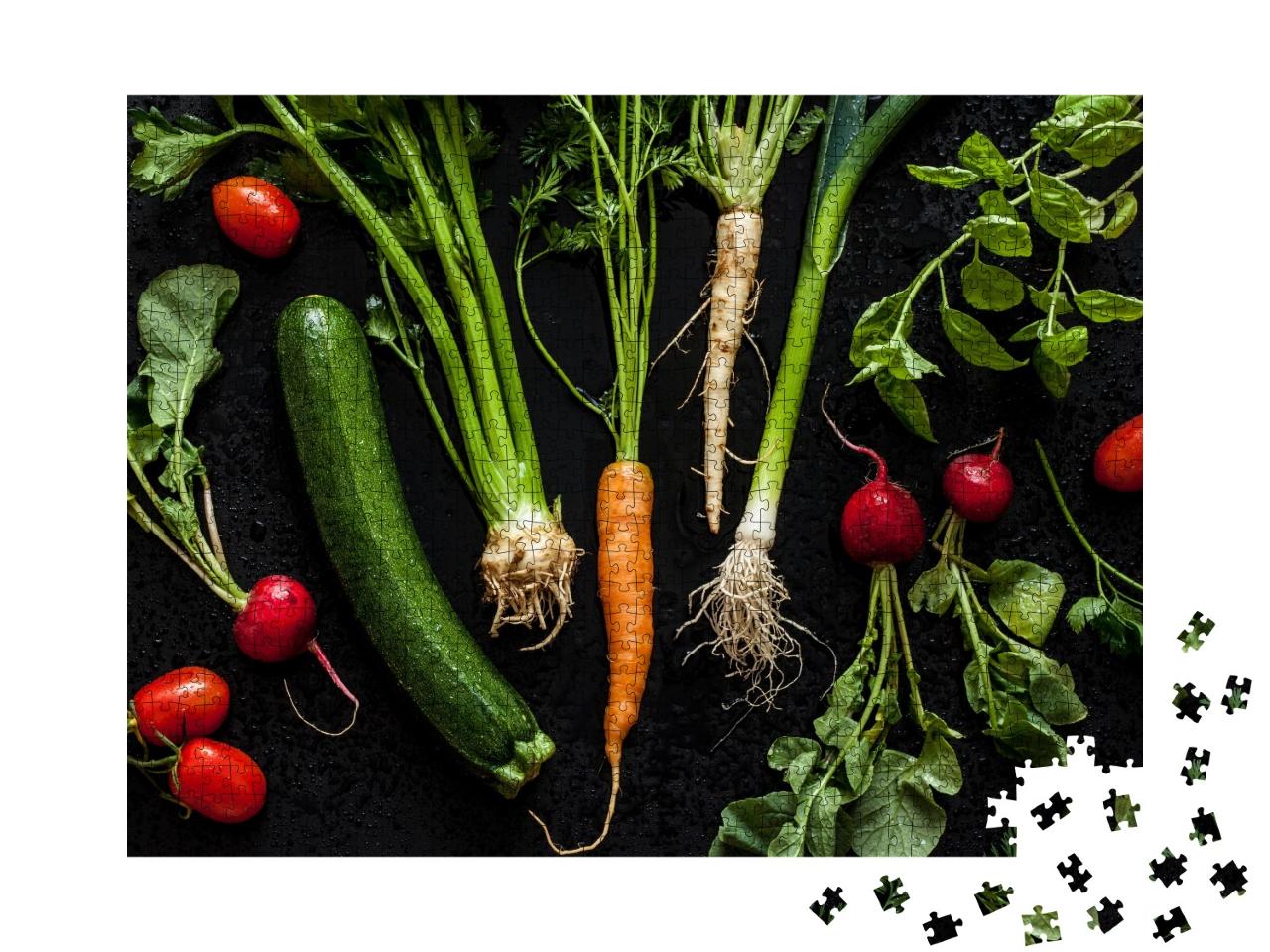 Puzzle de 1000 pièces « Jeunes légumes de printemps, récolte fraîche du jardin »