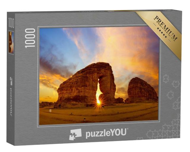 Puzzle de 1000 pièces « Impressionnant rocher de l'éléphant au coucher du soleil, Al Ula, Arabie saoudite »
