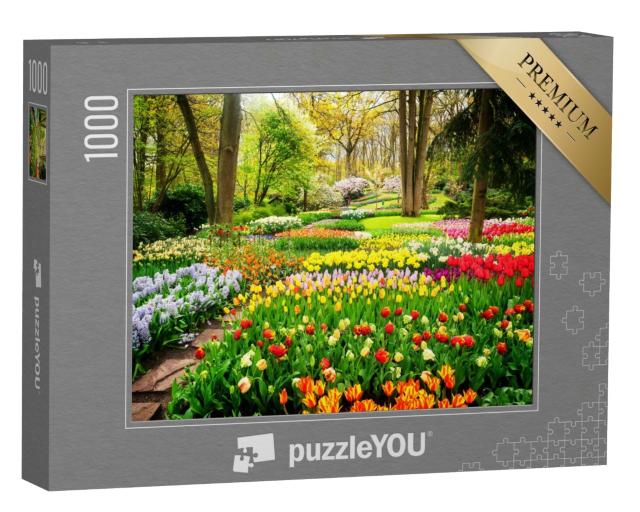 Puzzle de 1000 pièces « Une mer de tulipes colorées dans le parc »