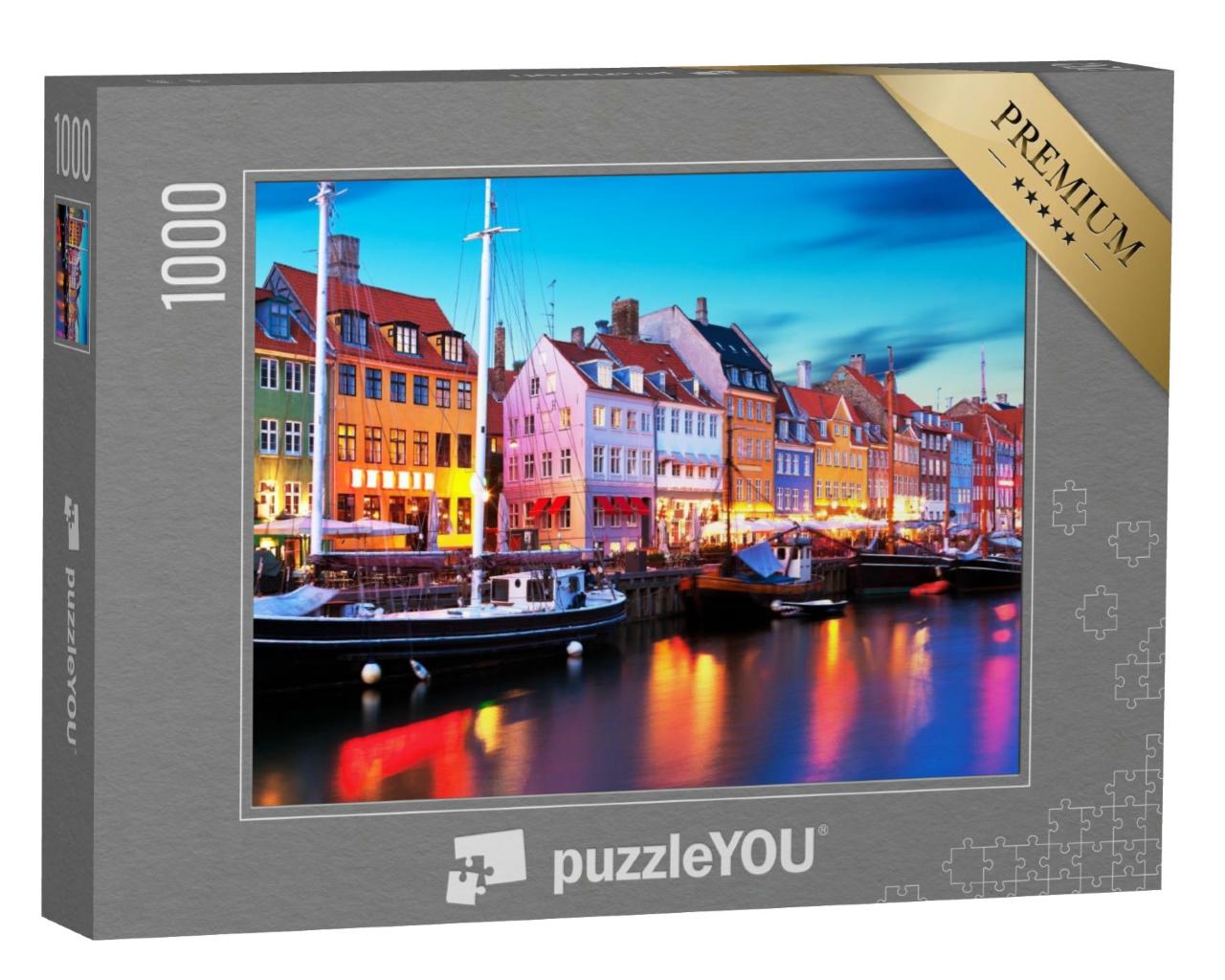 Puzzle de 1000 pièces « Panorama du soir sur la jetée de Nyhavn, Copenhague, Danemark »