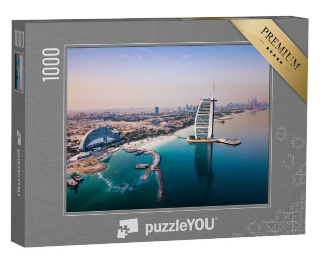 Puzzle de 1000 pièces « L'hôtel de luxe Burj Al Arab et la ligne d'horizon du port de Dubaï »