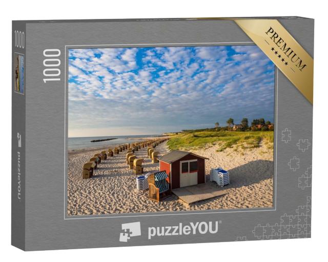 Puzzle de 1000 pièces « Chaises de plage et cabane sur la plage de la mer Baltique à Wustrow, Allemagne »