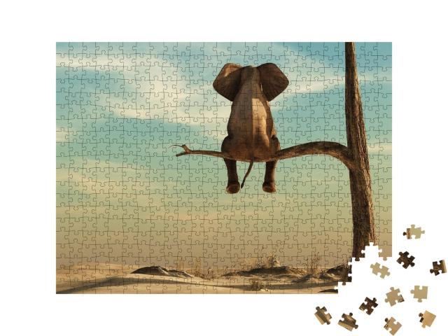 Puzzle de 500 pièces « Eléphant debout sur une branche fine, illustration »