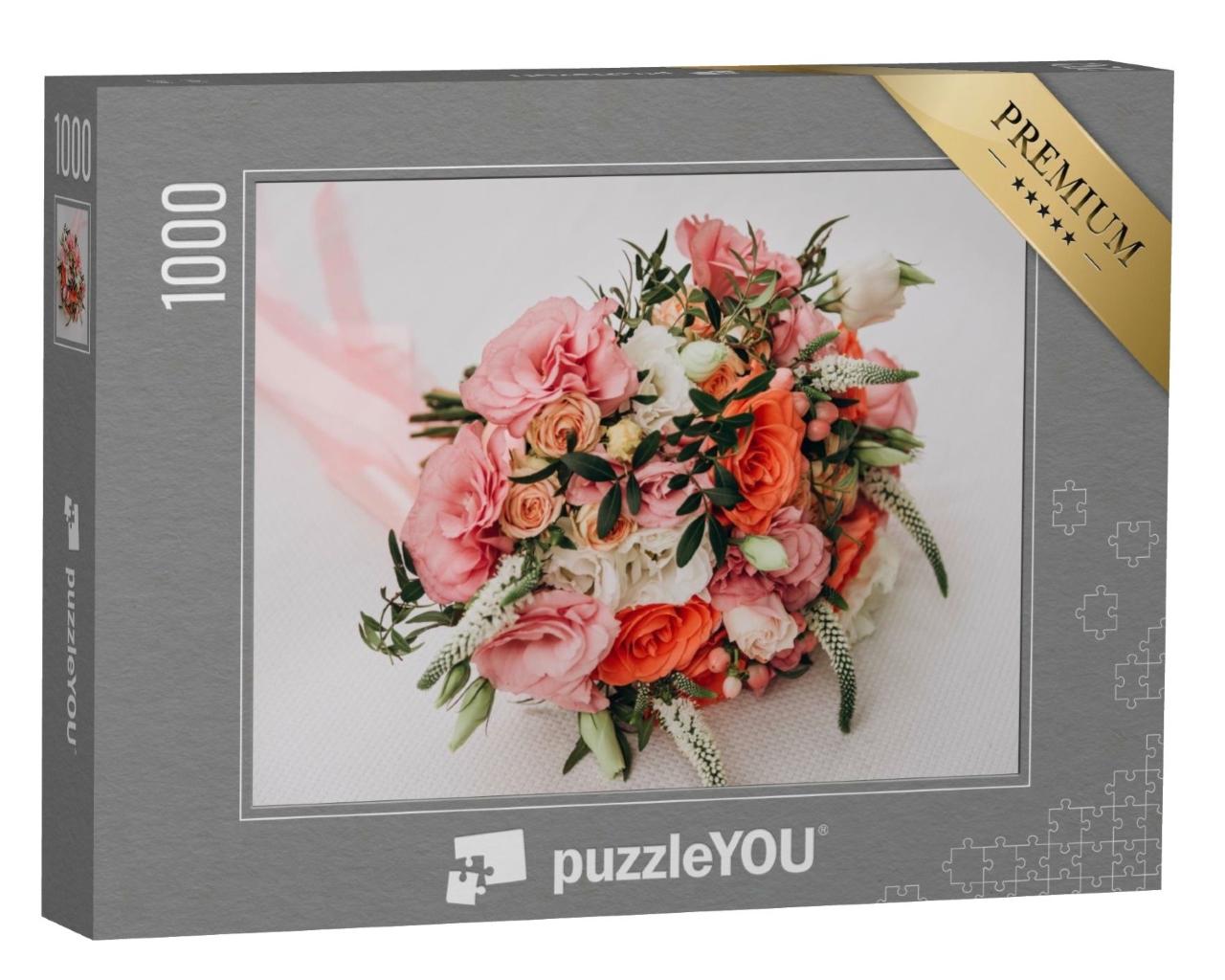 Puzzle de 1000 pièces « Un bouquet de mariage rose avec des roses »