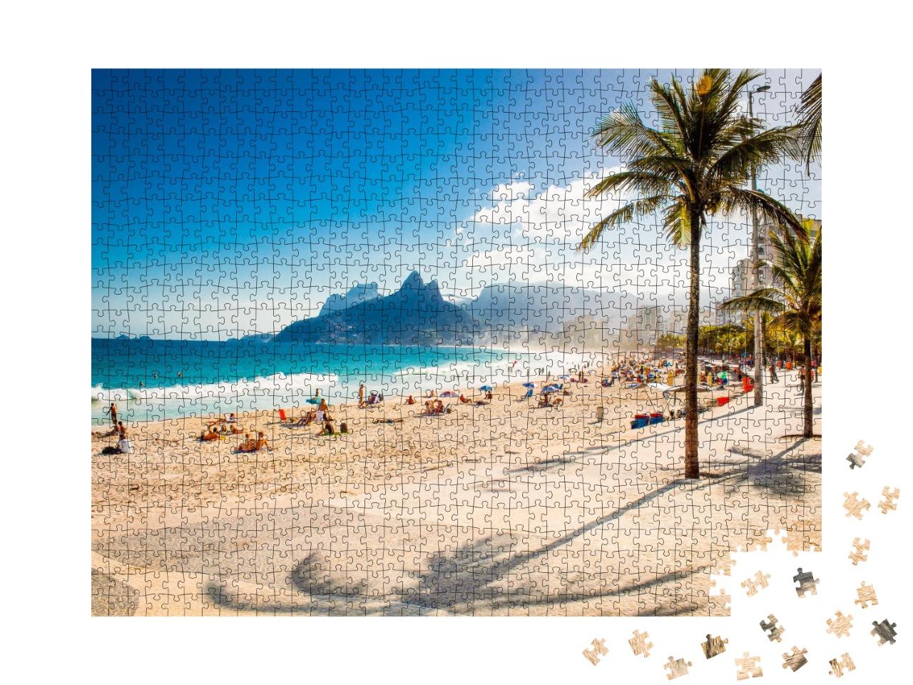 Puzzle de 1000 pièces « Palmiers et montagne des Deux Frères sur la plage d'Ipanema, Rio de Janeiro »