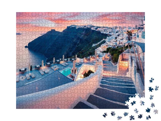 Puzzle de 1000 pièces « Vue du soir de l'île de Santorin, printemps en Grèce »