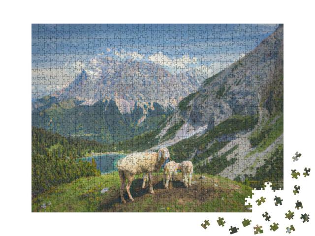 Puzzle de 1000 pièces « dans le style artistique de Claude Monet - Seebensee et Coburger Hütte »