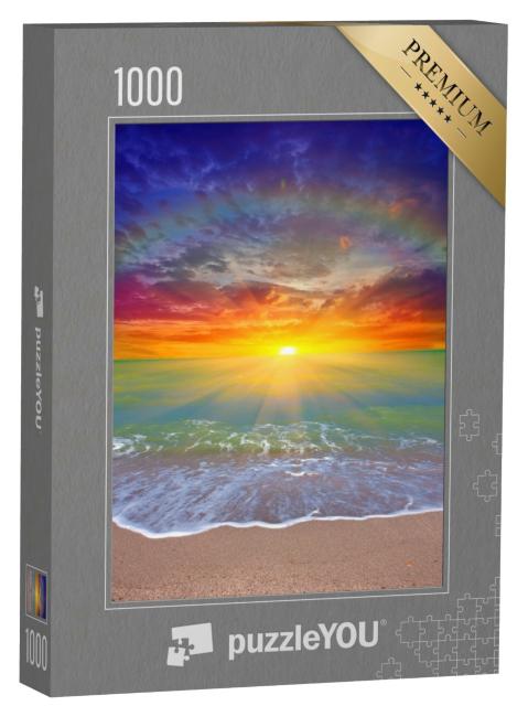 Puzzle de 1000 pièces « Coucher de soleil coloré sur l'horizon en bord de mer »