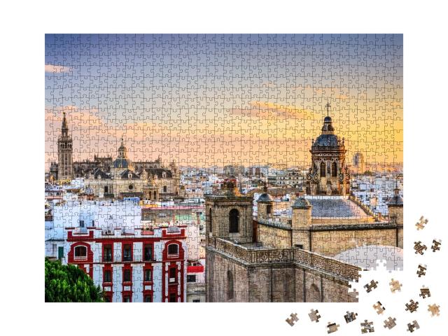 Puzzle de 1000 pièces « Séville : Skyline de la ville au crépuscule »