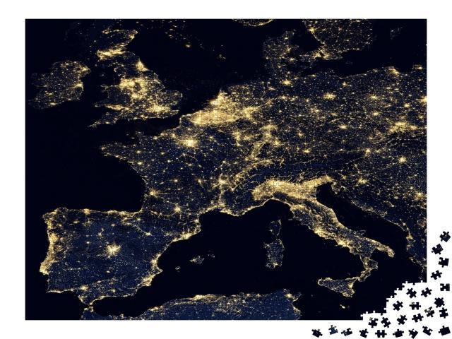 Puzzle de 2000 pièces « Lumières de la ville sur la carte du monde, Europe, NASA »