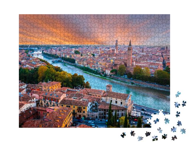Puzzle de 1000 pièces « Coucher de soleil coloré sur Vérone, Italie »