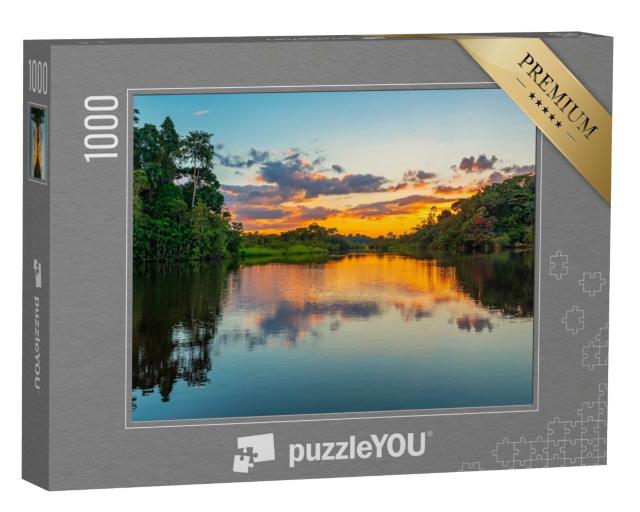 Puzzle de 1000 pièces « Coucher de soleil sur une lagune du bassin de la forêt amazonienne »
