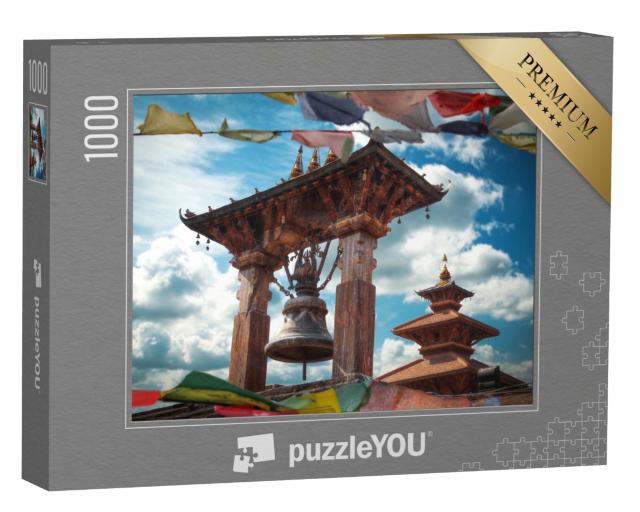 Puzzle de 1000 pièces « Drapeaux tibétains au temple de Durbar Square à Bhaktapur, Katmandou, Népal »