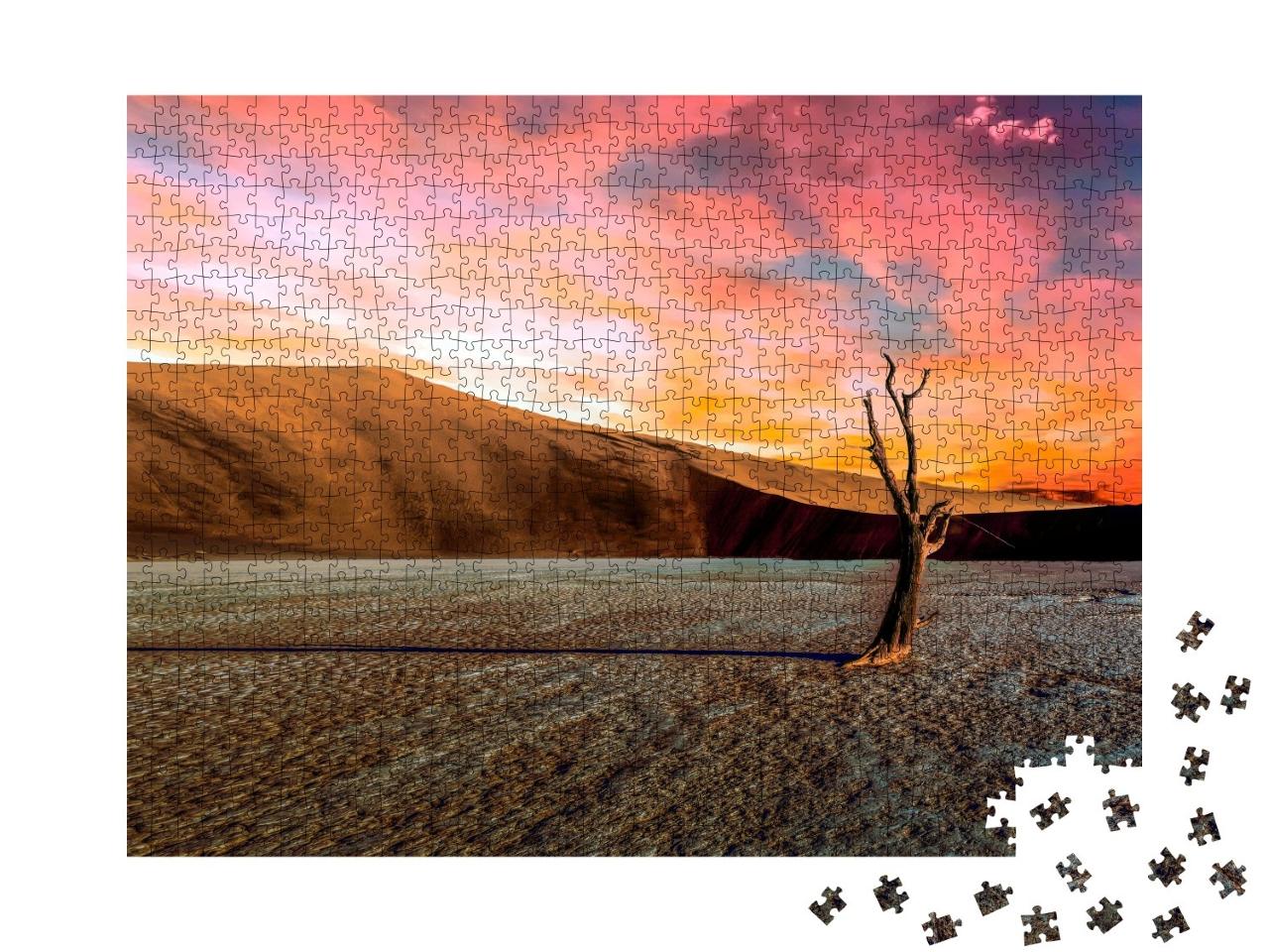 Puzzle de 1000 pièces « Arbre du désert namibien au coucher du soleil Panorama - Afrique - Namibie - Dune »