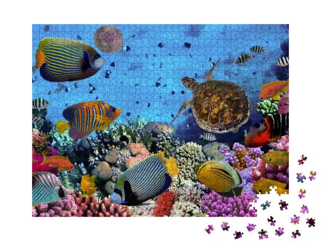 Puzzle de 1000 pièces « Récif corallien coloré avec des poissons et des tortues de mer »