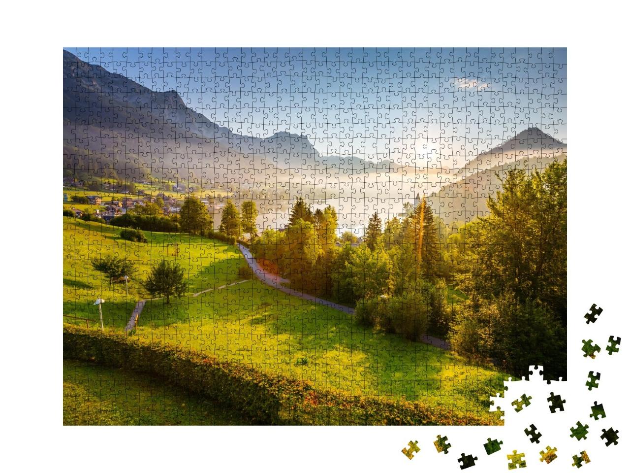 Puzzle de 1000 pièces « Vue sur le jardin verdoyant du matin »