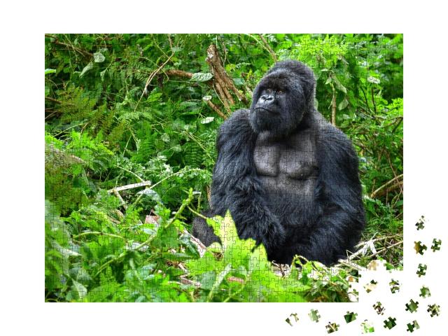 Puzzle de 1000 pièces « Gorille de montagne à dos argenté dans une forêt tropicale au Rwanda »