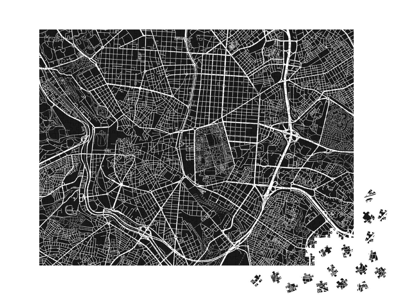 Puzzle de 1000 pièces « Le plan en noir et blanc de Madrid »