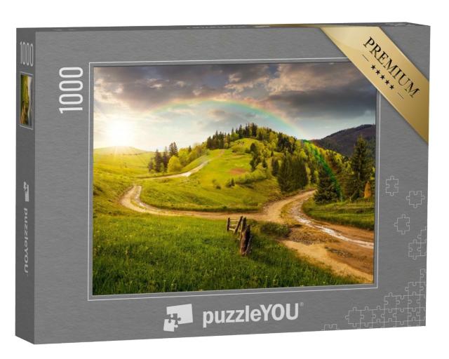 Puzzle de 1000 pièces « Magnifique paysage de collines vertes avec des bouquets de pluie »