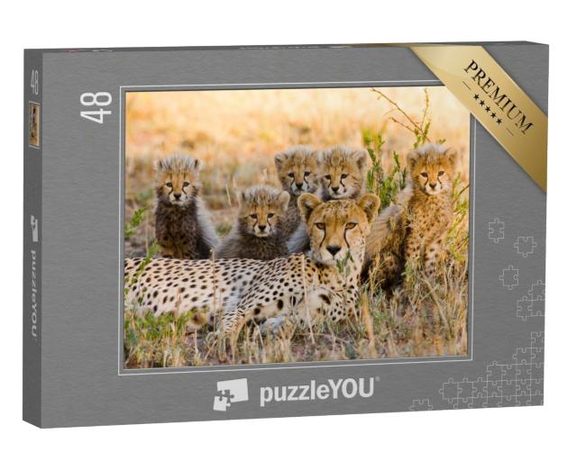 Puzzle de 48 pièces « Une mère guépard et ses petits dans la savane, Kenya »