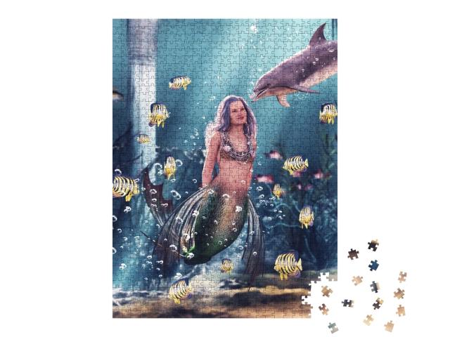 Puzzle de 1000 pièces « Sirène avec son dauphin »