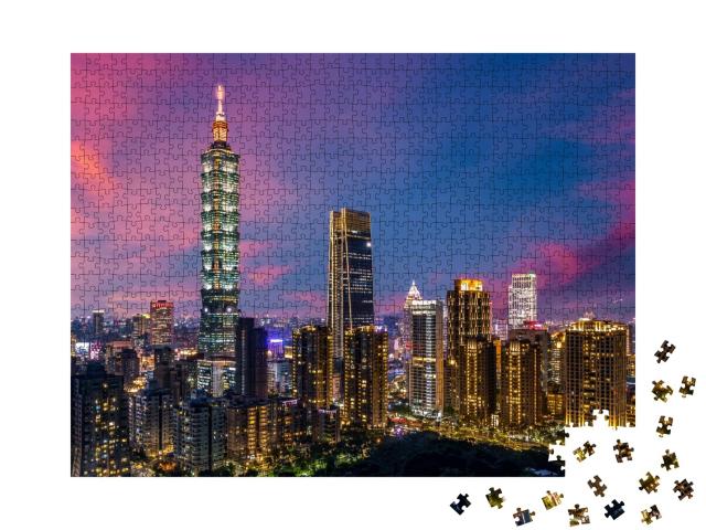 Puzzle de 1000 pièces « Skyline et gratte-ciel de Taipei à Taïwan »