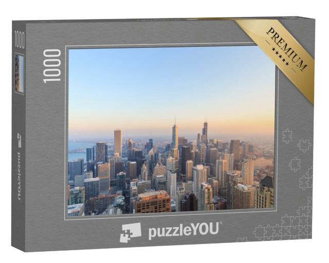 Puzzle de 1000 pièces « Vue aérienne de Chicago au coucher du soleil »