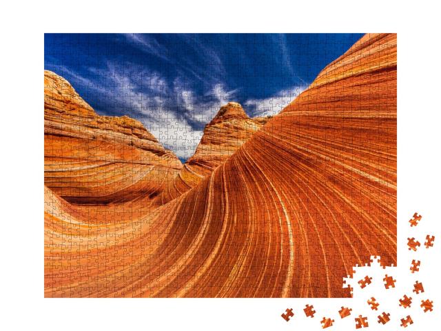 Puzzle de 1000 pièces « Dunes de sable pétrifiées, connues sous le nom de "vague" près de la frontière entre l'Utah et l'Arizona »