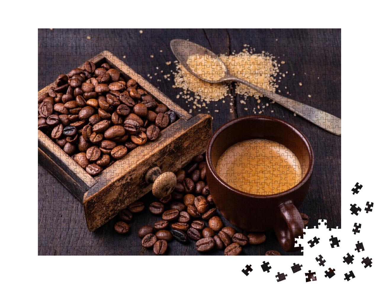 Puzzle de 1000 pièces « Café, sucre brun et grains de café »