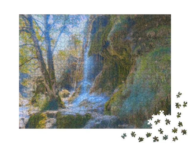 Puzzle de 1000 pièces « dans le style artistique de Claude Monet - Chutes d'eau dans les Alpes d'Ammergau, Allemagne »