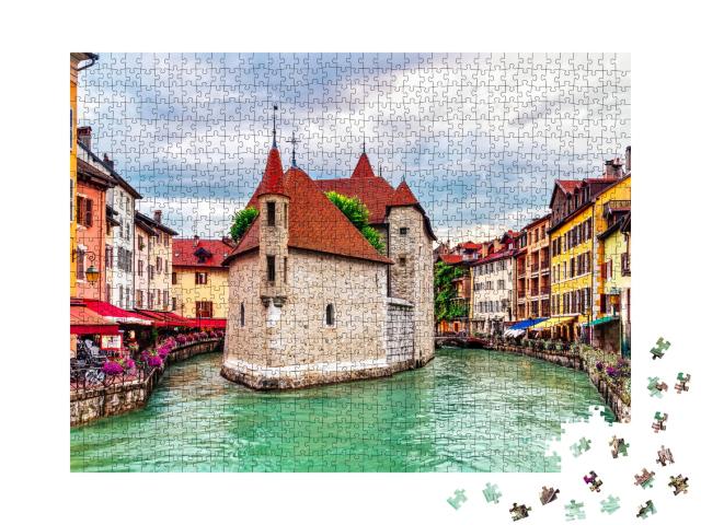 Puzzle de 1000 pièces « Promeneurs au bord du canal Thiou dans la vieille ville d'Annecy »