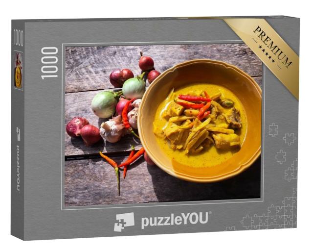 Puzzle de 1000 pièces « Poulet au curry et à la noix de coco avec pousses de bambou de Thaïlande »