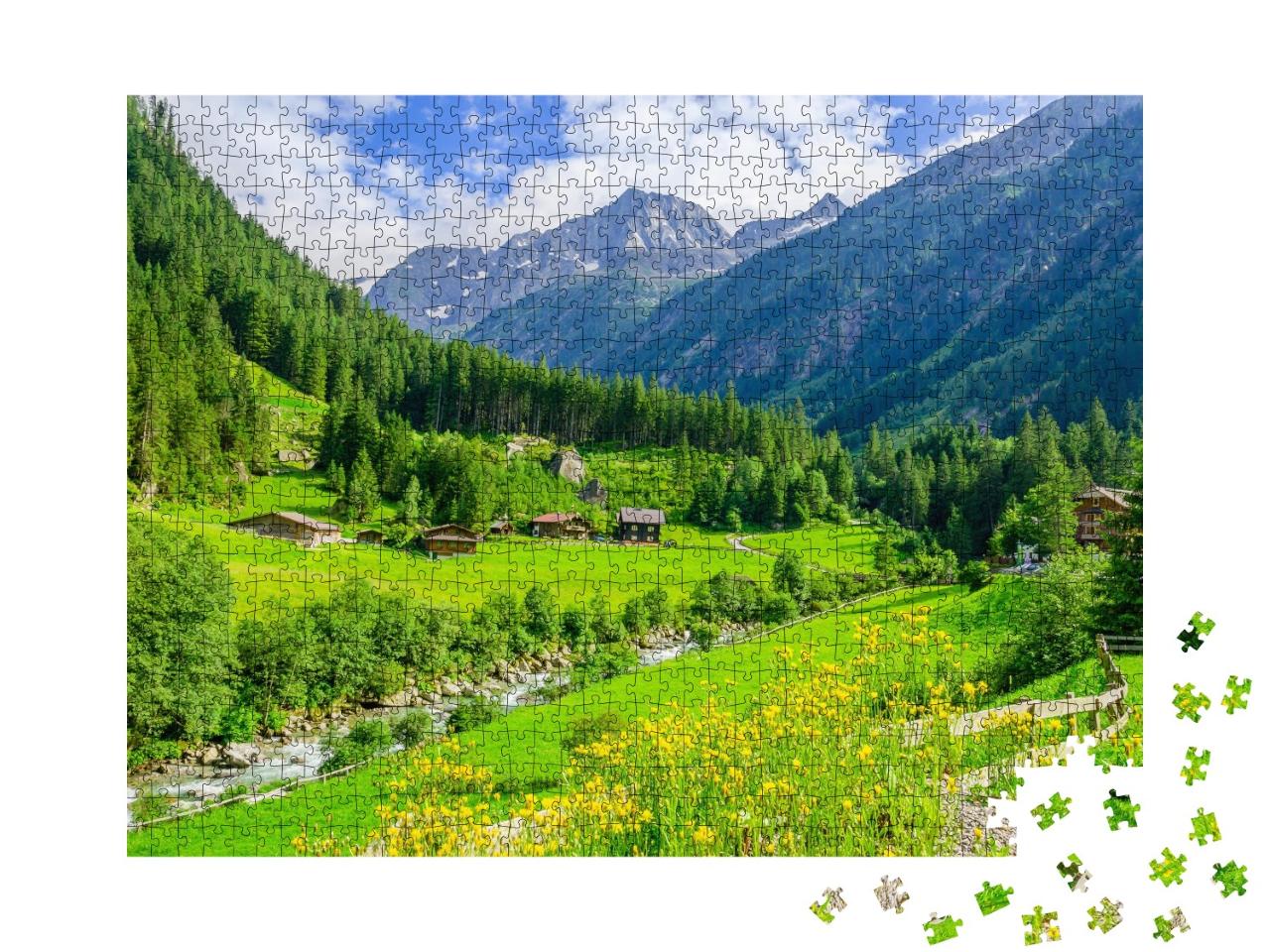 Puzzle de 1000 pièces « Vertes prairies dans les Alpes de Zillertal, Autriche »