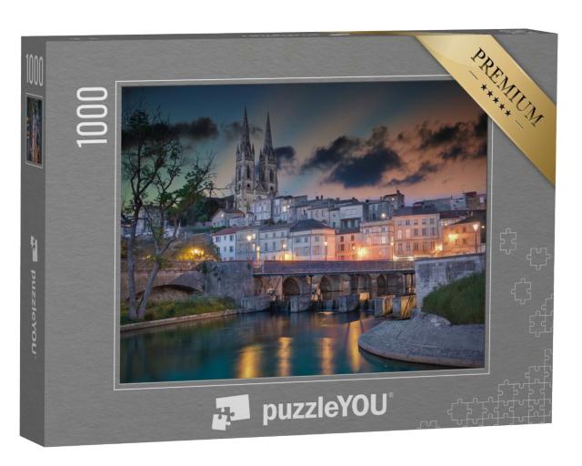 Puzzle de 1000 pièces « Photo de la vue du centre-ville de Niort à l'heure bleue »