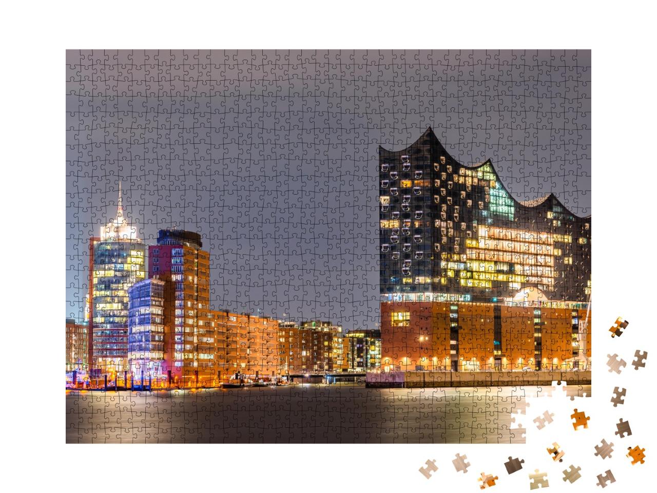 Puzzle de 1000 pièces « L'Elbphilharmonie et le port de Hambourg la nuit »