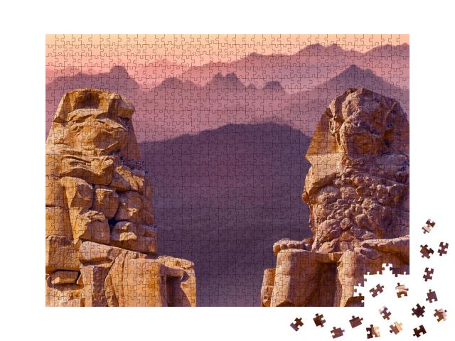 Puzzle de 1000 pièces « Colosses de Memnon à Louxor à l'aube, Thèbes, Égypte »