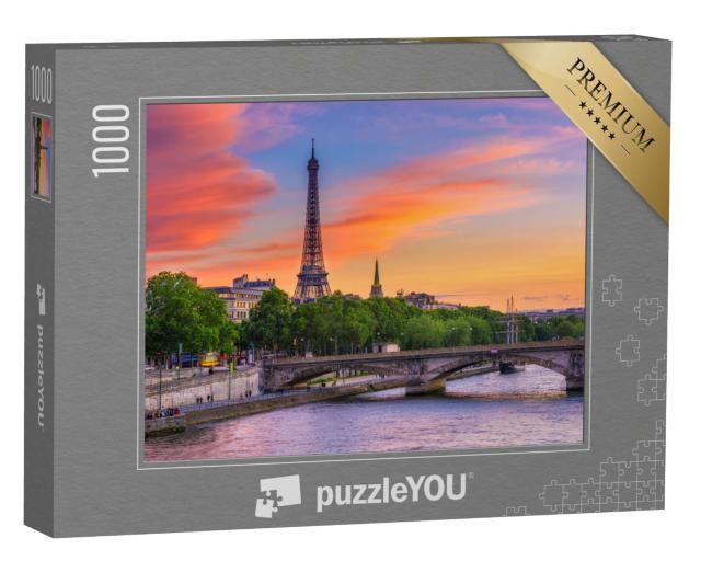 Puzzle de 1000 pièces « Coucher de soleil sur la Tour Eiffel et la Seine, Paris »