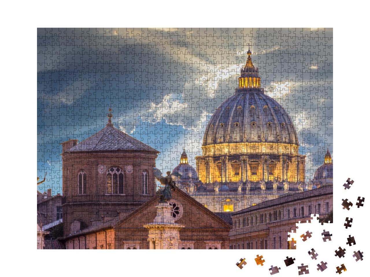 Puzzle de 1000 pièces « Coucher de soleil sur la basilique Saint-Pierre, Vatican, Rome »